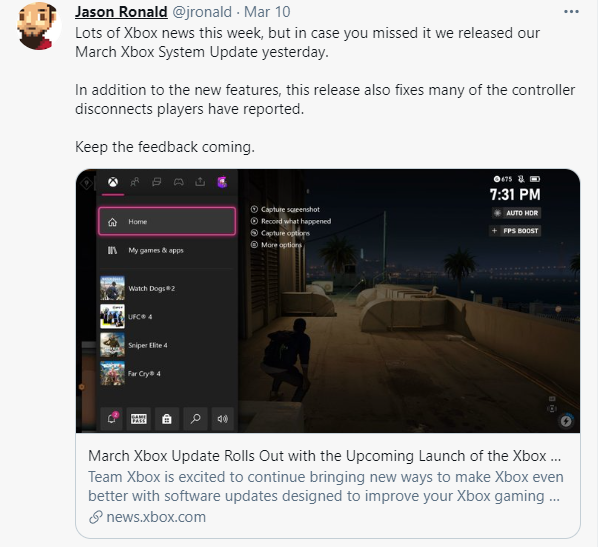 Xbox Series XS Controller Disconnect Issue Fixed In The March System ...