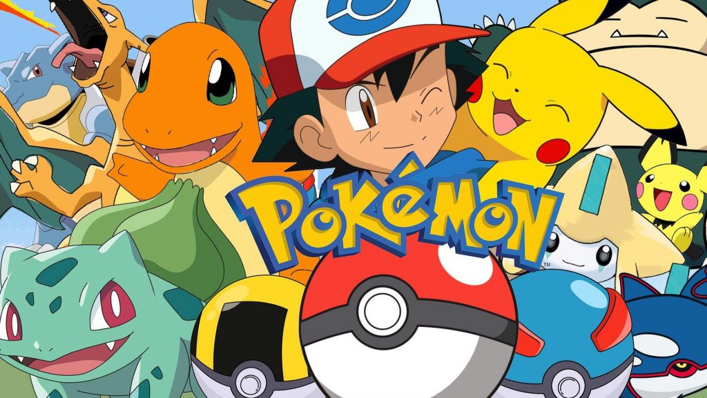 Ash with his Pokemon friends, hanging out together.