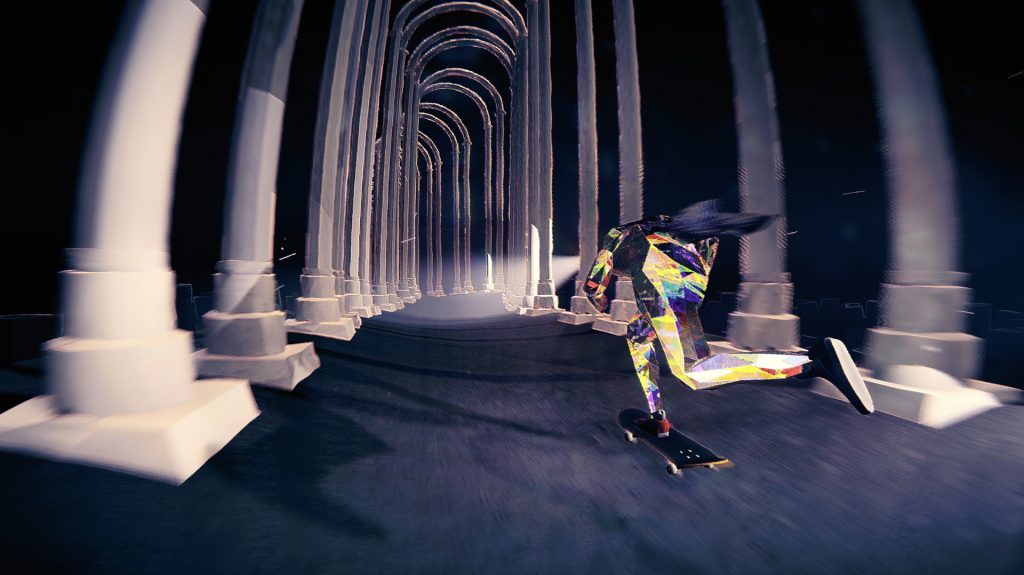 Skateboarding through a mysterious location in Skate Story