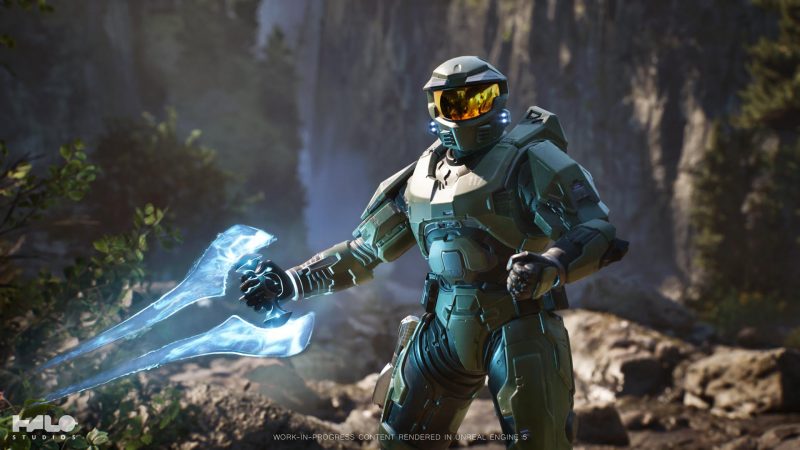 Master Chief looking nice and sharp in his grand Unreal Engine 5 appearance. The details on his armor look awesome, with the depth-of-field effect behind him looking quite realistic.