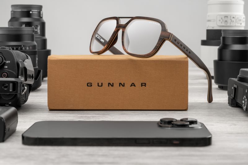 Arbor Collection Humboldt Vanity Clear Pro Glasses sitting on Gunnar Cardboard box