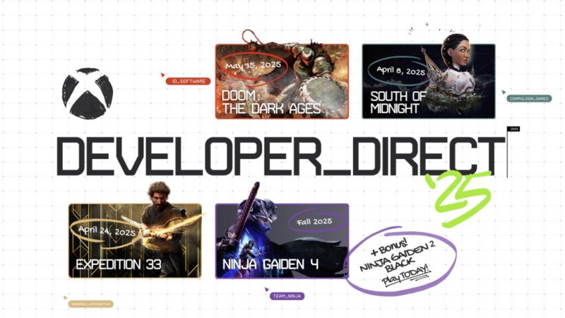 Xbox Developer Direct Banner with all the games listed on the image