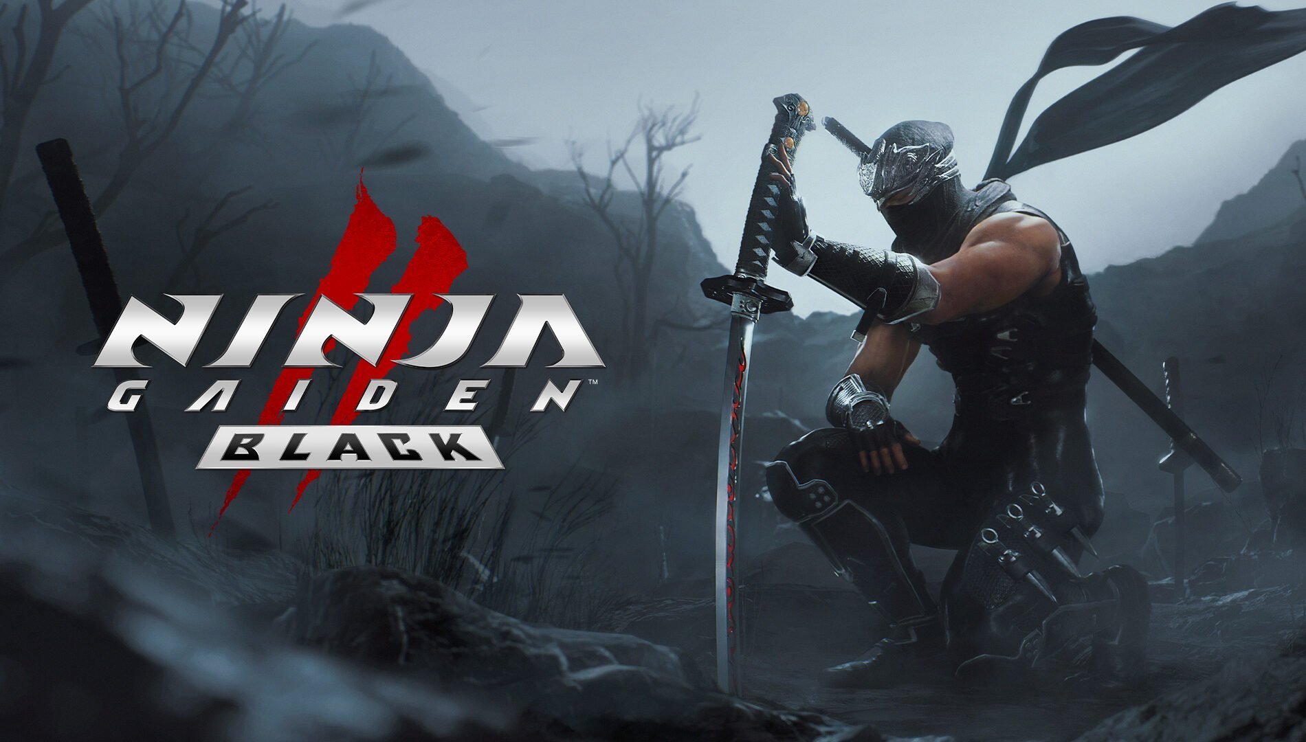 Ryu Hayabusa from Ninja Gaiden holding a sword int he ground