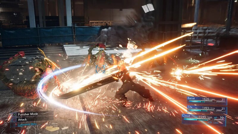 Cloud unleashing an attack with the Buster Sword 