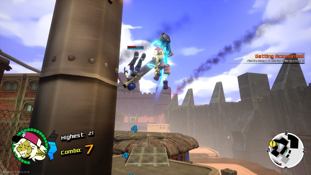 Combat of 'GearGrit' in action, with Tansy pulling off an uppercut on a guard.