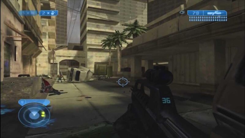 First person view walking as Master Chief toward some grunts