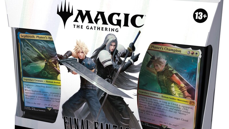 Cloud and Sephiroth next to their respective starter decks