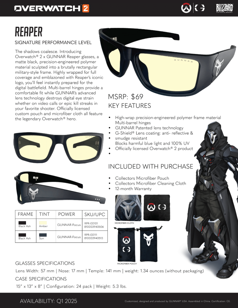Spec Sheet GUNNAR Optiks Reaper glasses