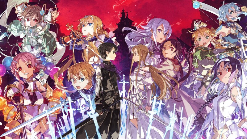 Multiple SAO characters from the key art collaged together
