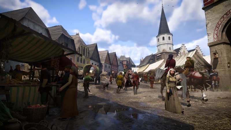 Kingdom Come Deliverance a low shot of a market in a town