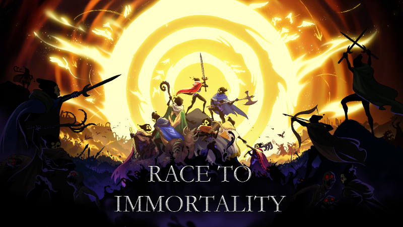 33 Immortals Immortals facing a bright yellow swirl portal