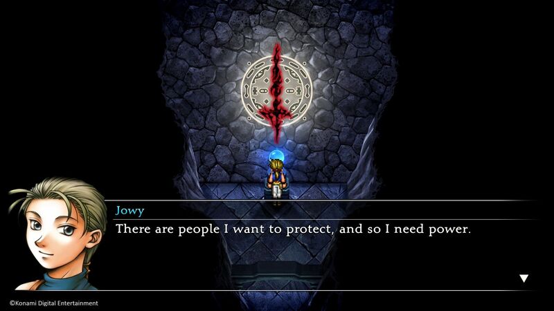Jowy from Suikoden two staring at the black sword rune symbol on the way getting ready to get the rune