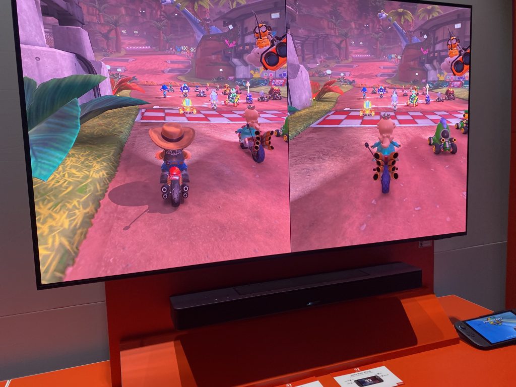 Mario Kart World, running in Docked Mode, at the Nintendo Switch 2 Experience.