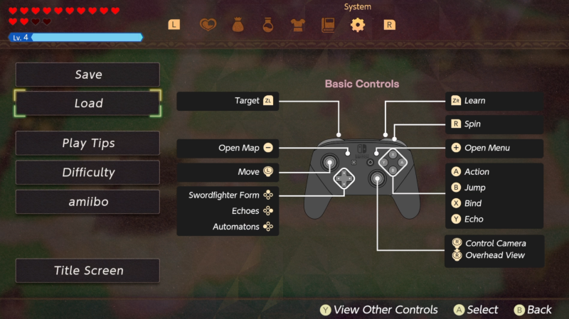 Echoes of Wisdom settings
