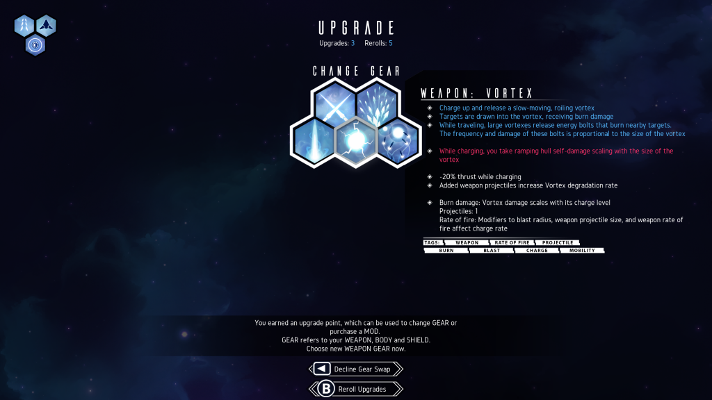 Weapon Upgrade Screen in Nova Drift