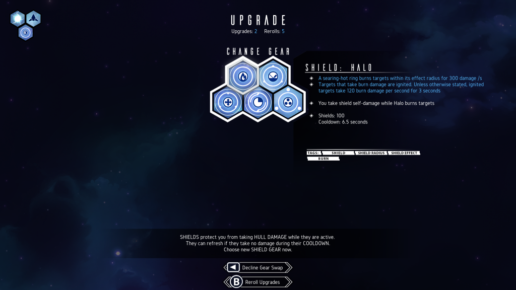 Shield Upgrade Screen in Nova Drift