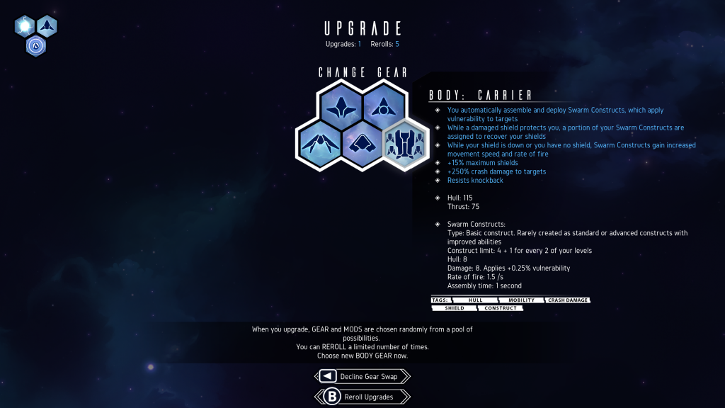 Body Upgrade Screen in Nova Drift