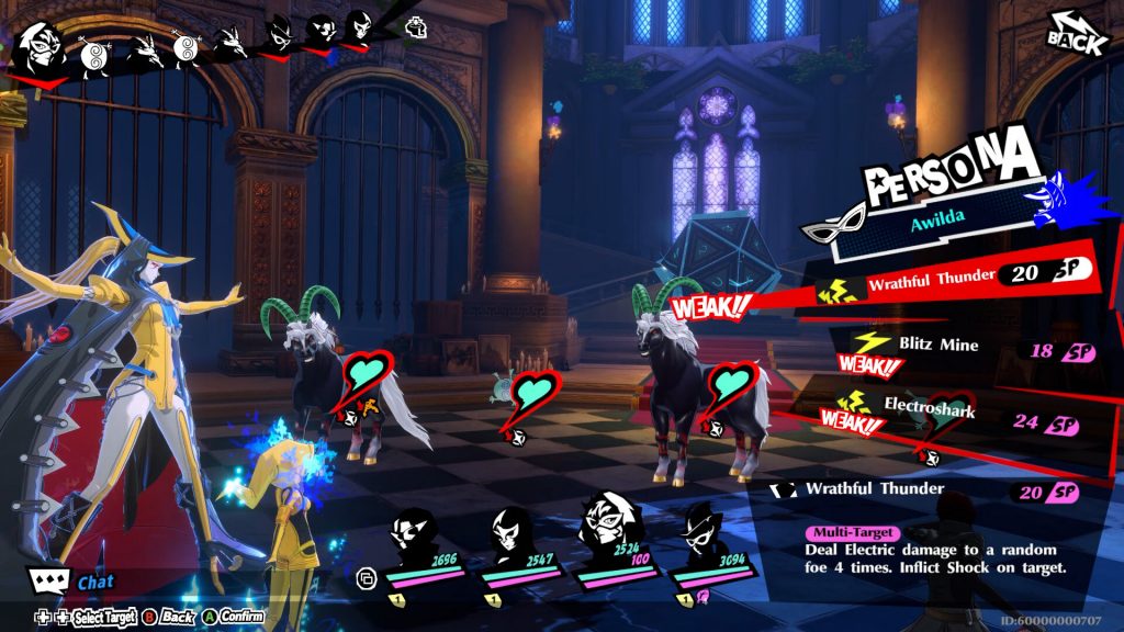The combat of 'Persona 5: The Phantom X', showing a similar but different interface from the original Persona 5.