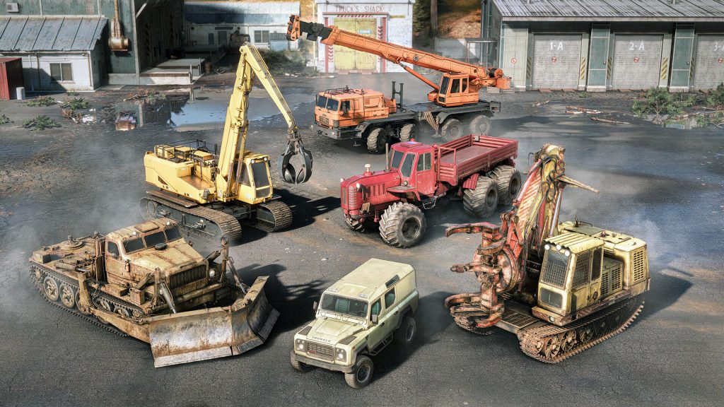 Some of the major vehicles players can use to repair the ruined locations in 'Roadcraft'.