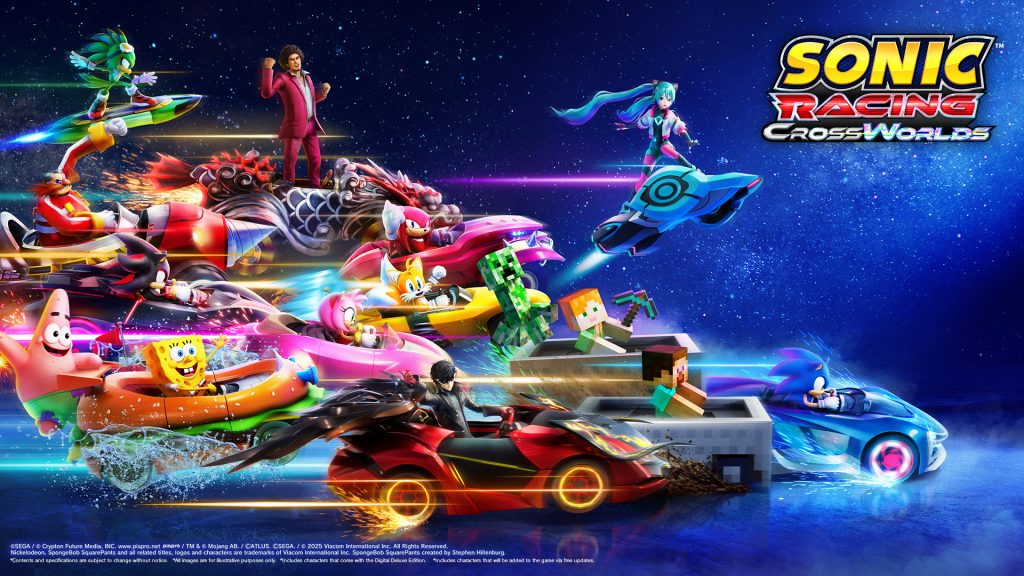 Key art of Sonic and friends racing in 'Sonic Racing CrossRoads'.