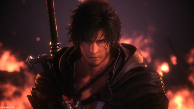 Clive staring straight at you with a fire burning in the background