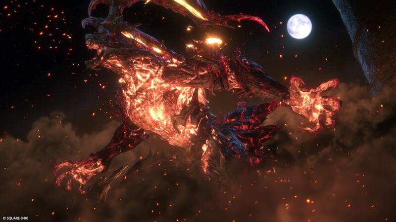 The Eikon Ifrit in all his glory and might in front of the moon