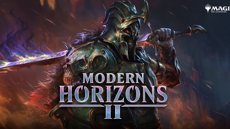 A Modern Horizon Logo with an evil character in backgorund