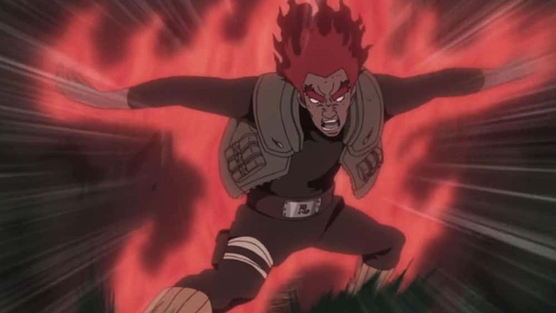 Might Guy opening the eighth inner gate and using the Night Guy technique