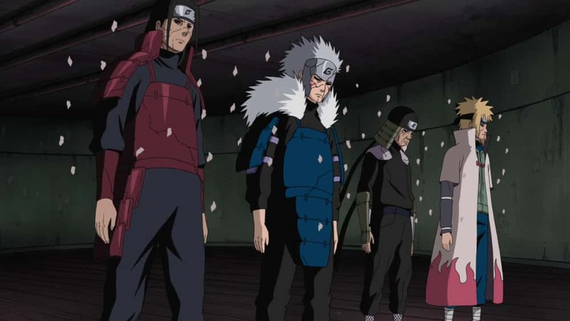 The first 4 hokage being brought back by edo tensei by Orochimaru