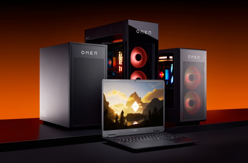 Omen Desktops behind a Omen laptop