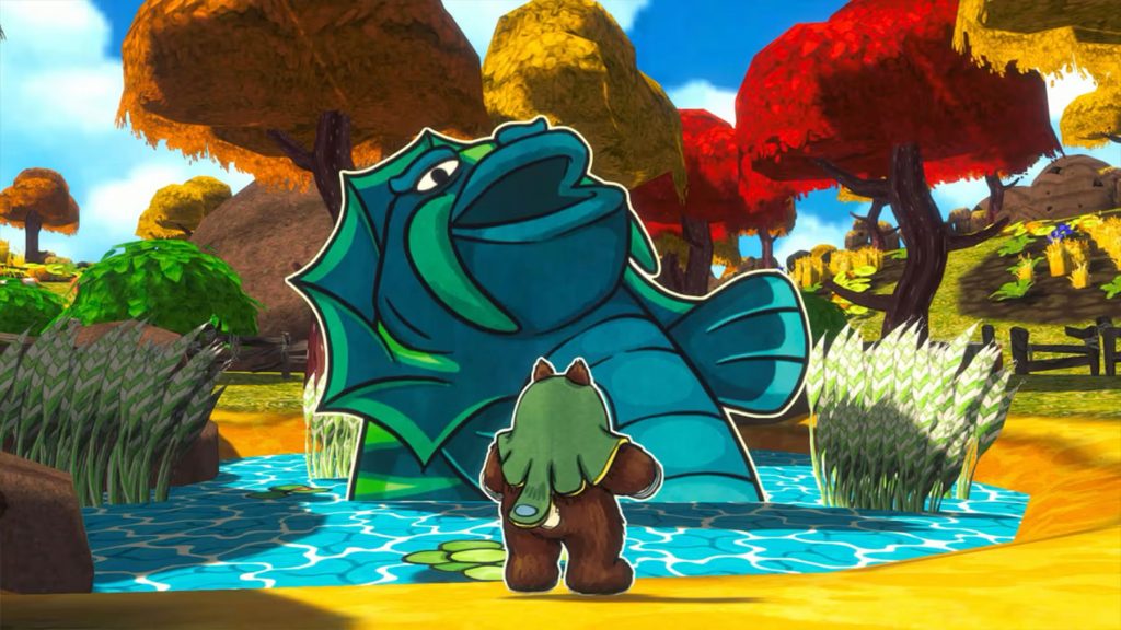 Ruffy talking to a friendly fish NPC in 'Ruffy & the Riverside'. 