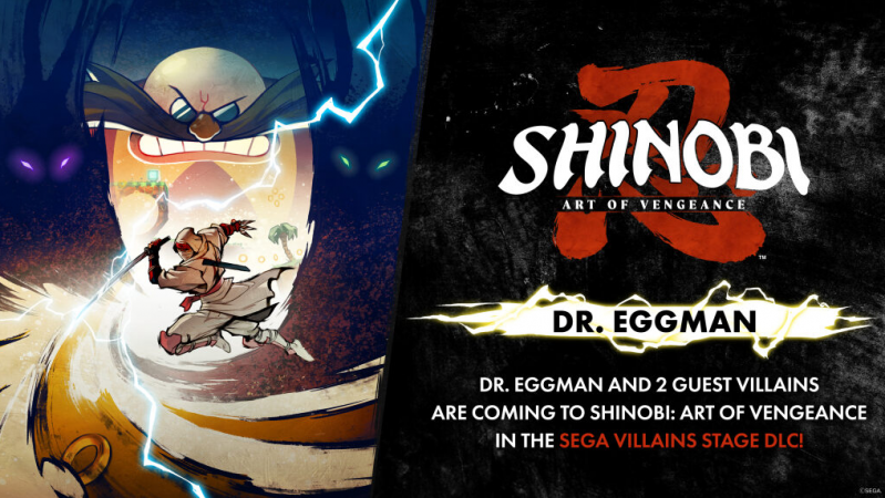 Shinobi: Art of Vengeance DLC poster showcasing Dr. Eggman behind Joe Musashi