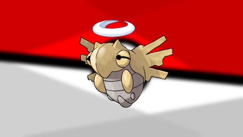 Shedinja in the middle of a pokemon ball