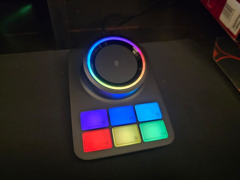 Up close shot of the HyperX Cloud Alpha 2 base station with RGB on
