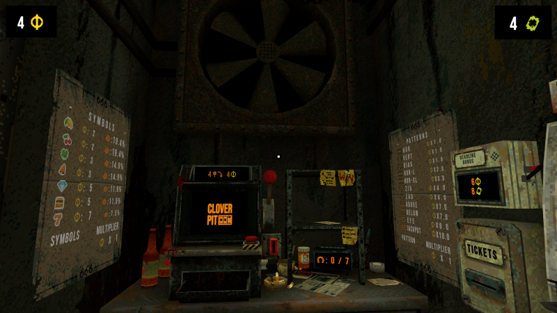 CloverPit room with symbol and pattern posters on each side