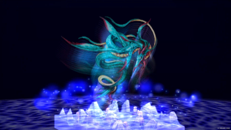 A giant summon monster  that looks like a dragon goin gup in the air then crashing down onto the battlefield