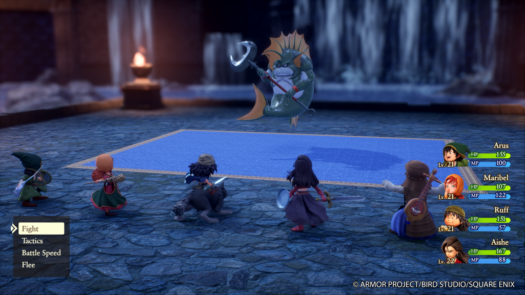 The Party coming together to take down a dangerous monster in Dragon Quest VII Reimagined!