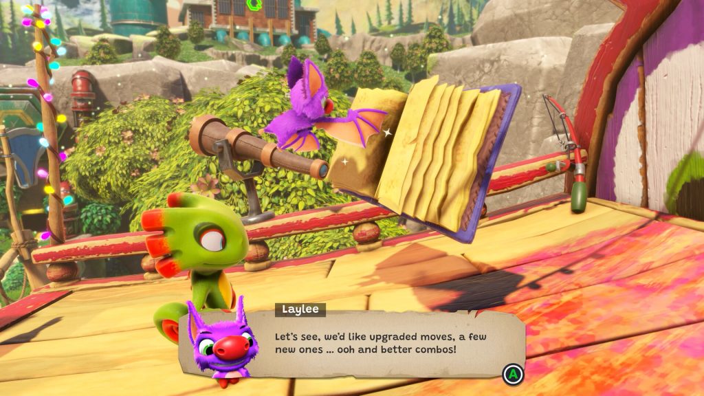 Yooka and Laylee talking to the One Note tome.