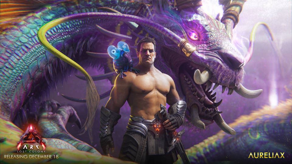 Ark: Lost Colony press image, showing off the wild new creatures that players will encounter on their adventure.