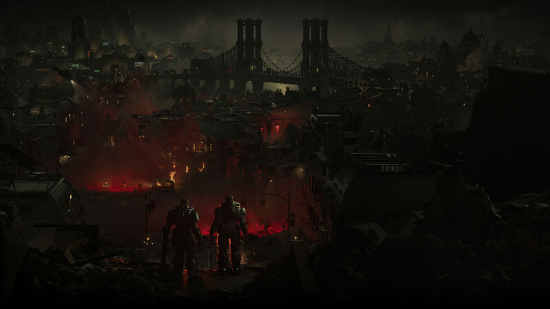 People walking through the world of gears of war e day