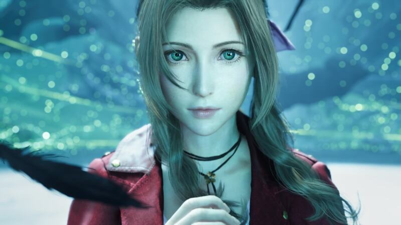 Aerith from Final Fantasy 7 Rebirth staring at you