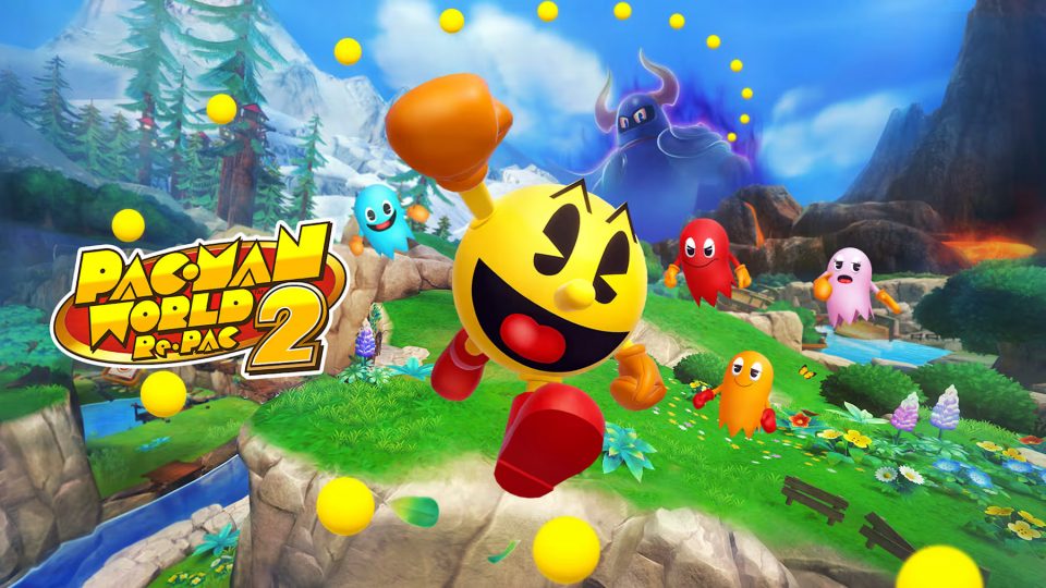 Key art for 'Pac-Man World 2 RePac', showing Pac-Man and his ghostly threats.
