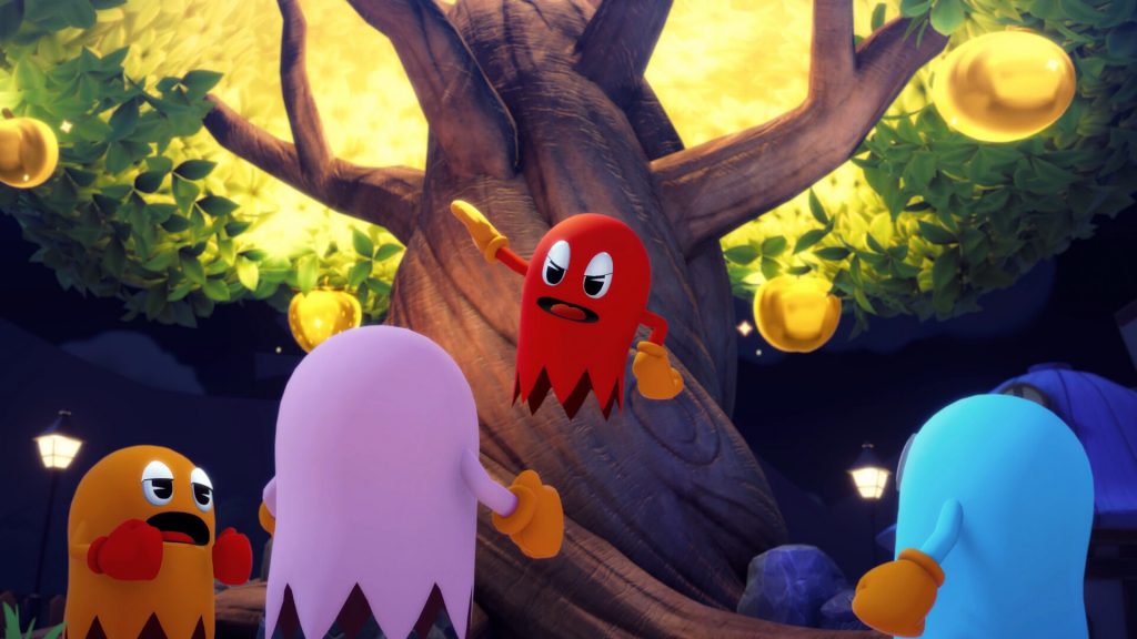 The ghosts stealing the Golden Fruit, kicking off the adventure in 'Pac-Man World 2 RePac'.