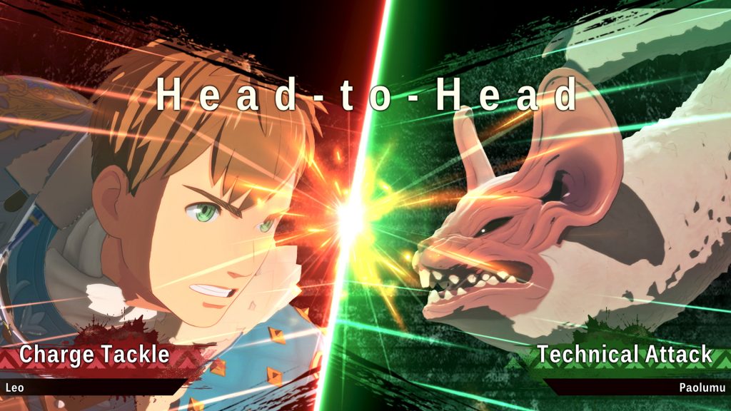 A head-to-head clash against the Paolumu monster in 'Monster Hunter Stories 3: Twisted Reflection'