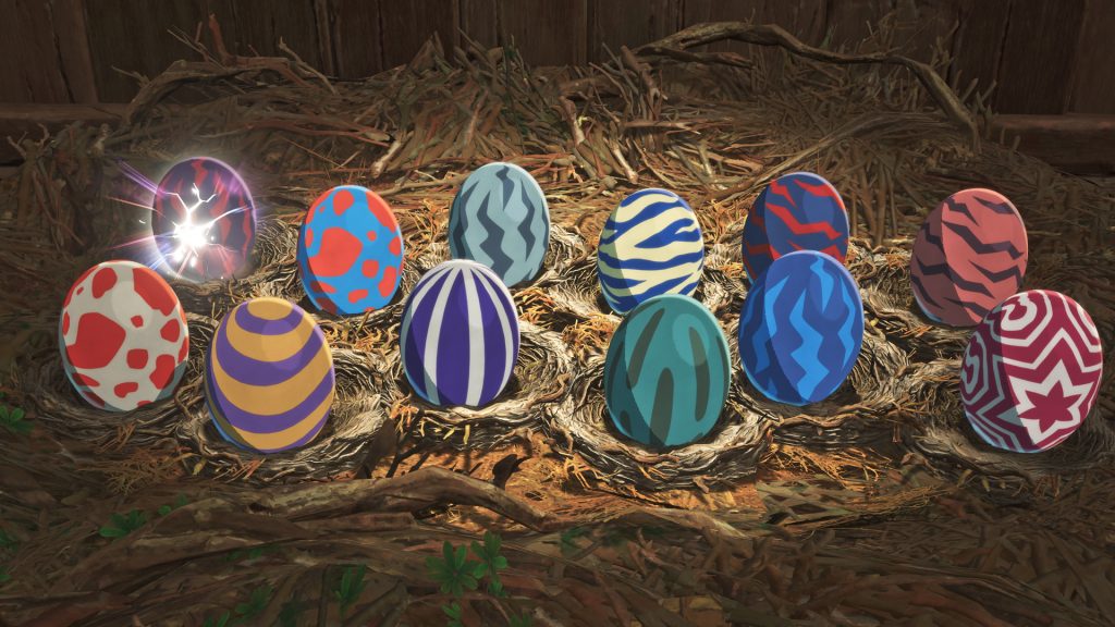 Hatching eggs in 'Monster Hunter Stories 3', with players being able to hatch multiple at once.