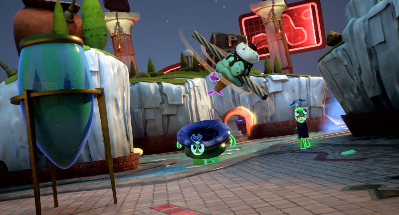 Kiln pot inhabited by purple spirt lept in the air while whirling toward to fleeing pots