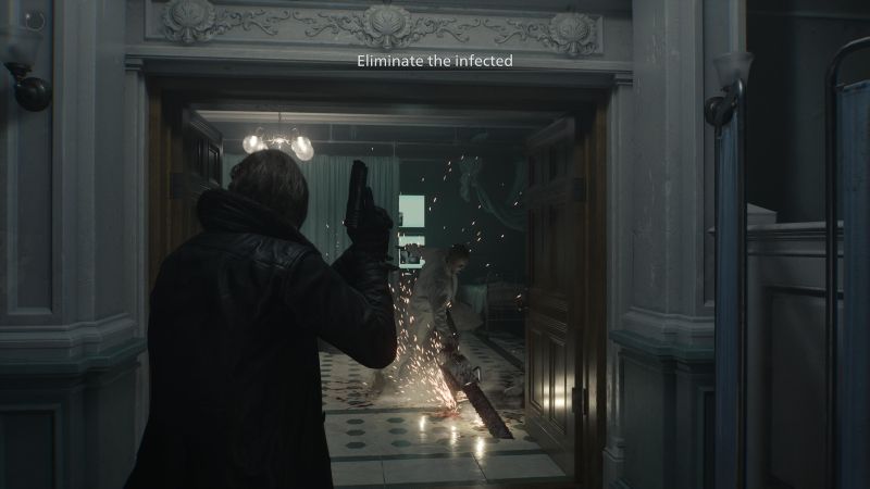 Resident Evil Requiem Leon holding a gun