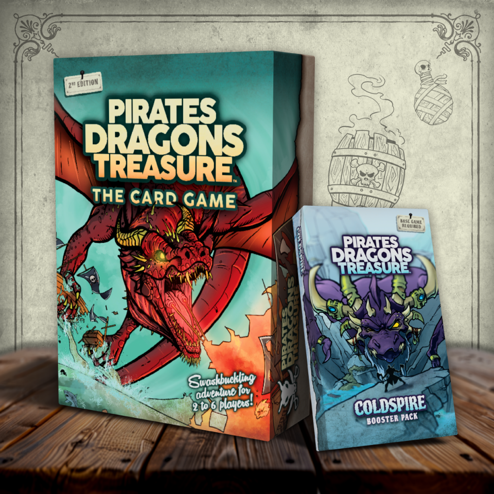 Pirates Dragons Treasure box art featuring a red dragon breathing fire