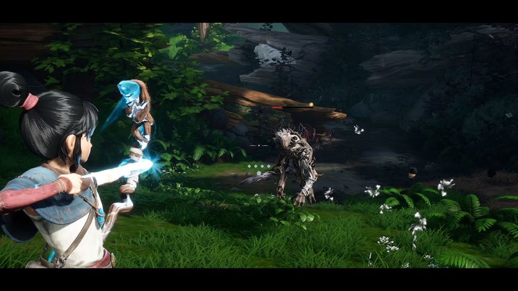 Kena using her bow in combat.