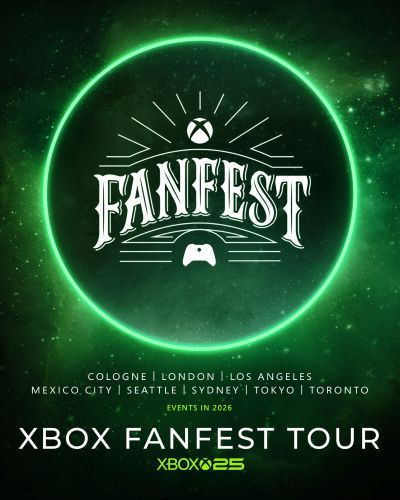Xbox FanFest promo banner portrait with city listing